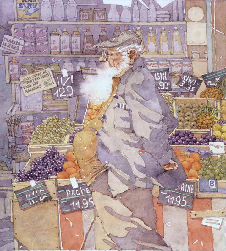 Paris Man at the Fruit Stand by Eddie Flotte
