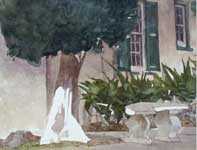 Painting by Eddie Flotte: Bench at Seabury Hall