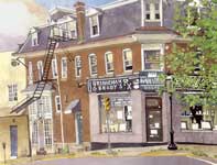 Painting by Eddie Flotte: Brenneman and Brady's Drug Store