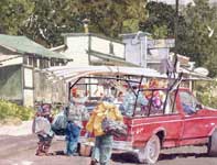 Painting by Eddie Flotte: Cane Workers at Kitada's