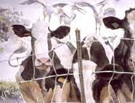 Painting by Eddie Flotte: Cows and Egrets