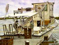 Painting by Eddie Flotte: Crabbing Boat at Blackburn Point