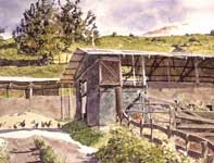 Painting by Eddie Flotte: Dairy Farm with Roosters
