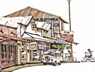 Painting by Eddie Flotte: Down Hill Bike Riders in Paia
