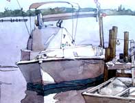 Painting by Eddie Flotte: Fishing Boat with Flags