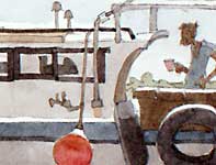 Painting by Eddie Flotte: Maalaea Boat With Captain Detail