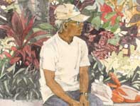 Painting by Eddie Flotte: Man by the Ti Leaves
