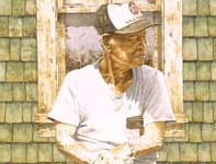 Painting by Eddie Flotte: Man on a Crate