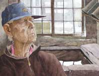 Painting by Eddie Flotte: Mr Kuerner at the Spring Fed Trough