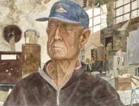 Painting by Eddie Flotte: Mr Kuerner In His Barn