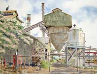 Painting by Eddie Flotte: Paia Mill with Shower Tree