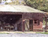 Painting by Eddie Flotte: Pau Hana at the Dairy Barns