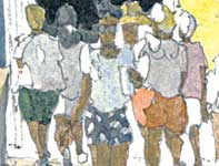 Painting by Eddie Flotte: People in Lahaina Detail
