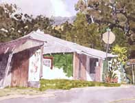 Painting by Eddie Flotte: Pink Porch and Green Shingles