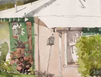 Painting by Eddie Flotte: Pink Porch with Mailbox