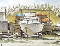 Painting by Eddie Flotte: Sea Oats And Forgotten Boats