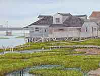Painting by Eddie Flotte: The Crick The Bridge And The Bungalow