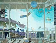 Painting by Eddie Flotte: The Many Callings of Professor What Not (blue)
