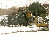 Painting by Eddie Flotte: Winter At Kuerner's